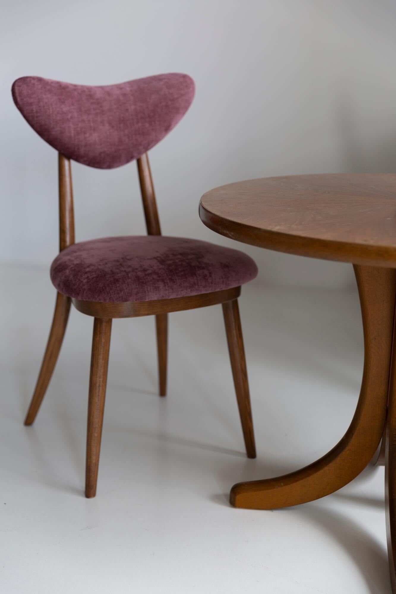 Heart-shaped chair in plum velvet and beech wood, Europe, 1960s