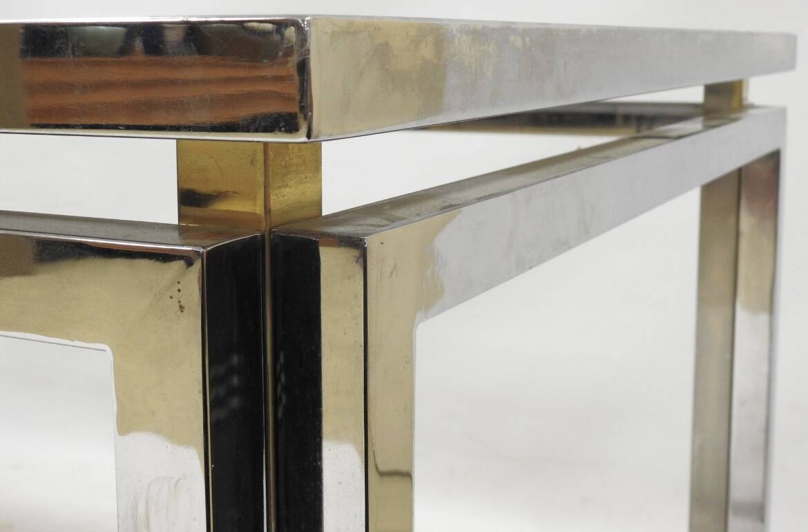 Steel / smoked glass table in the style of Willy Rizzo