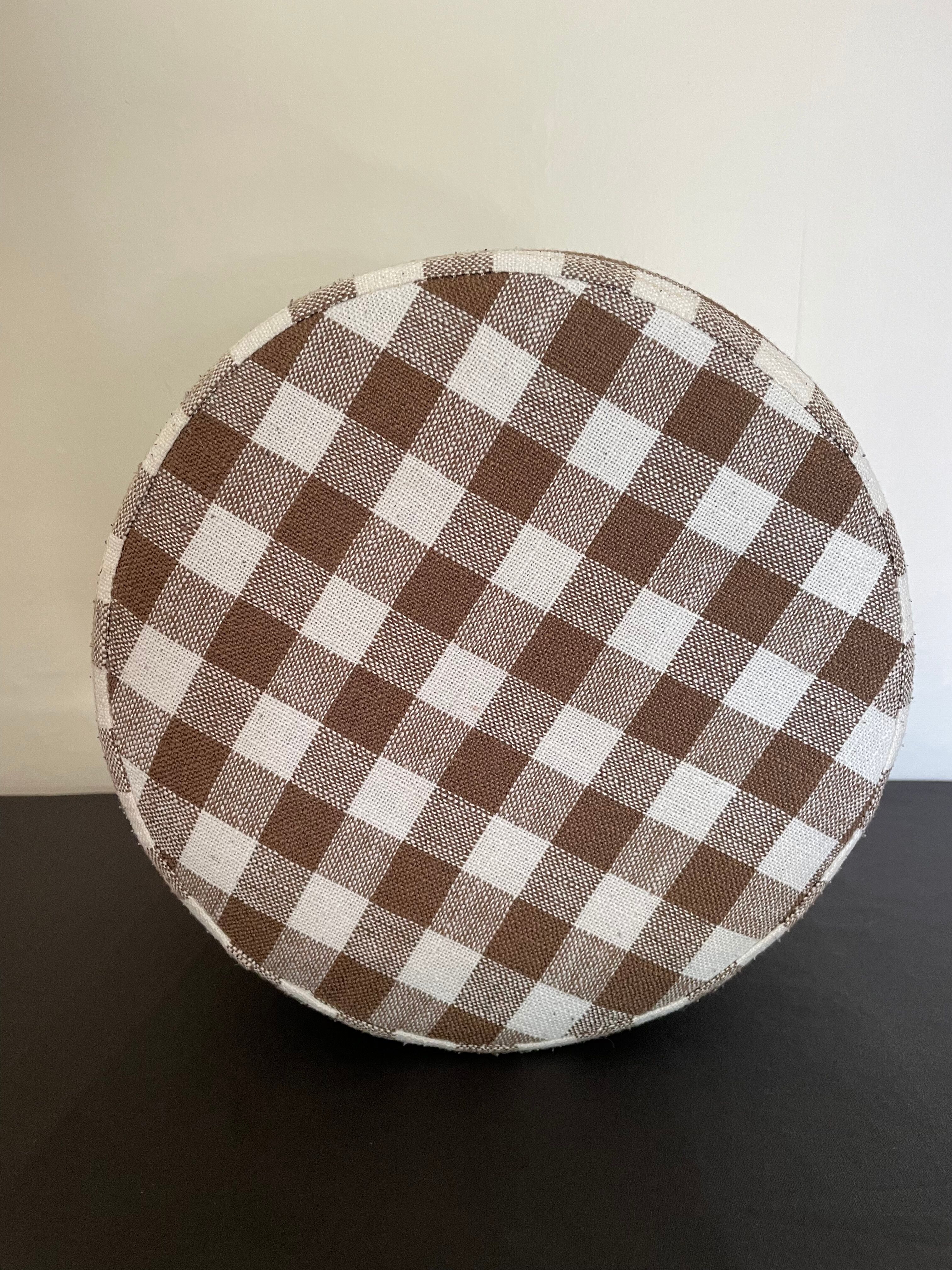 Children's pouf in Vichy chocolate fabric H28 X L 24