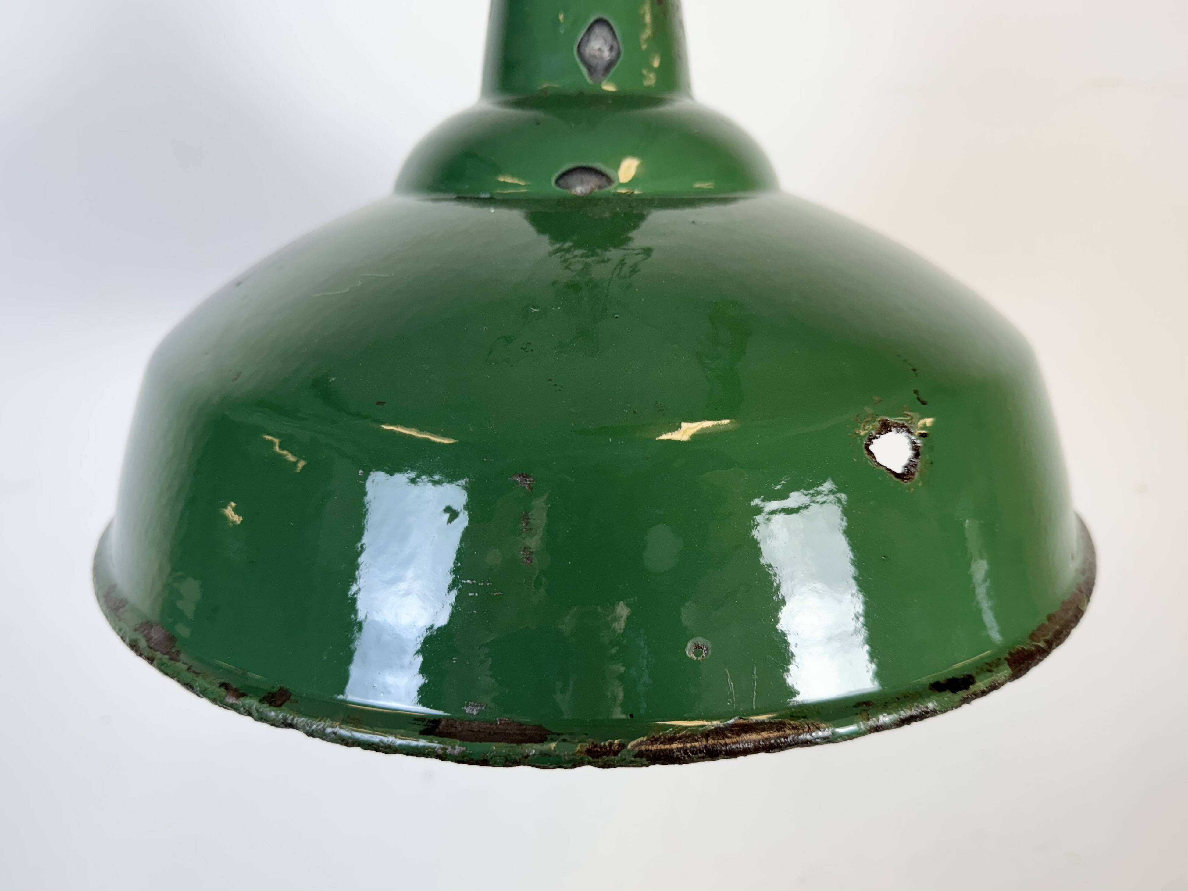 Industrial British Green Enamel Factory Pendant Lamp, 1960s