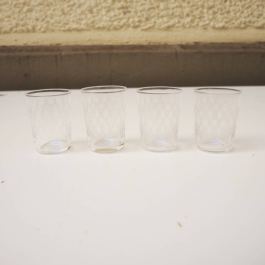 4 antique engraved glass digestif glasses