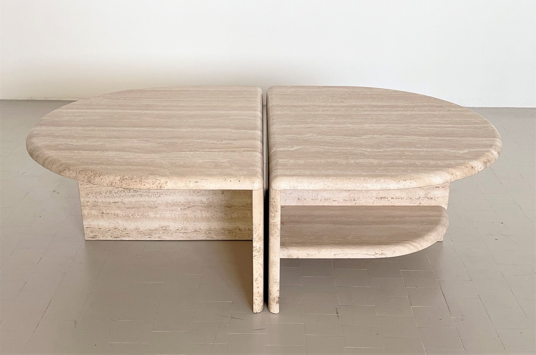 Italian midcentury travertine marble coffee table of two pieces, 1970s