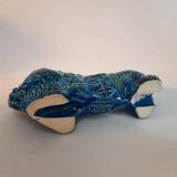 Vintage Lion statue, design Aldo Londi for Bitossi, Rimini blue series