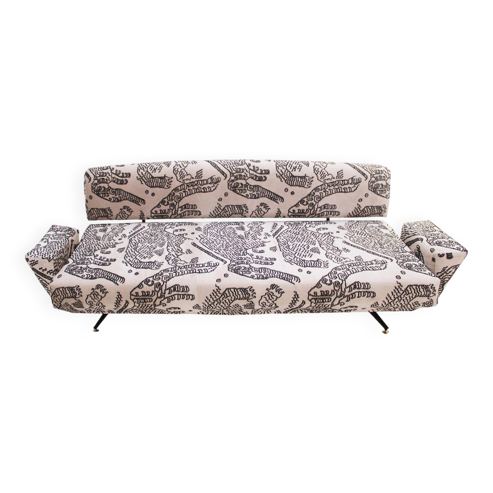 Italian Sofa Upholstered With Blanck and White Dedar fabrik , 1950s