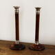 Pair of Indian candle holders, wood and silver metal