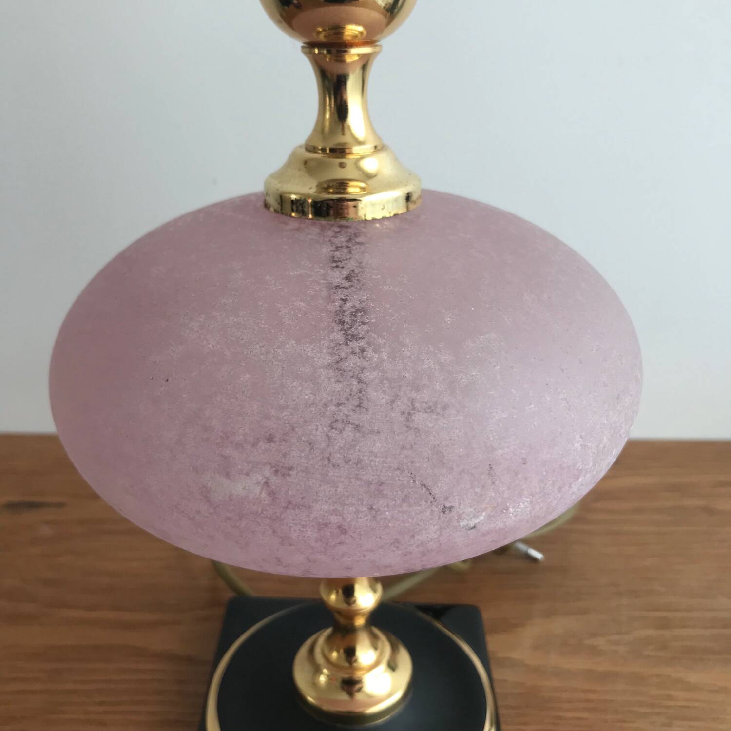 Vintage ceramic lamp brass and pink glass ball