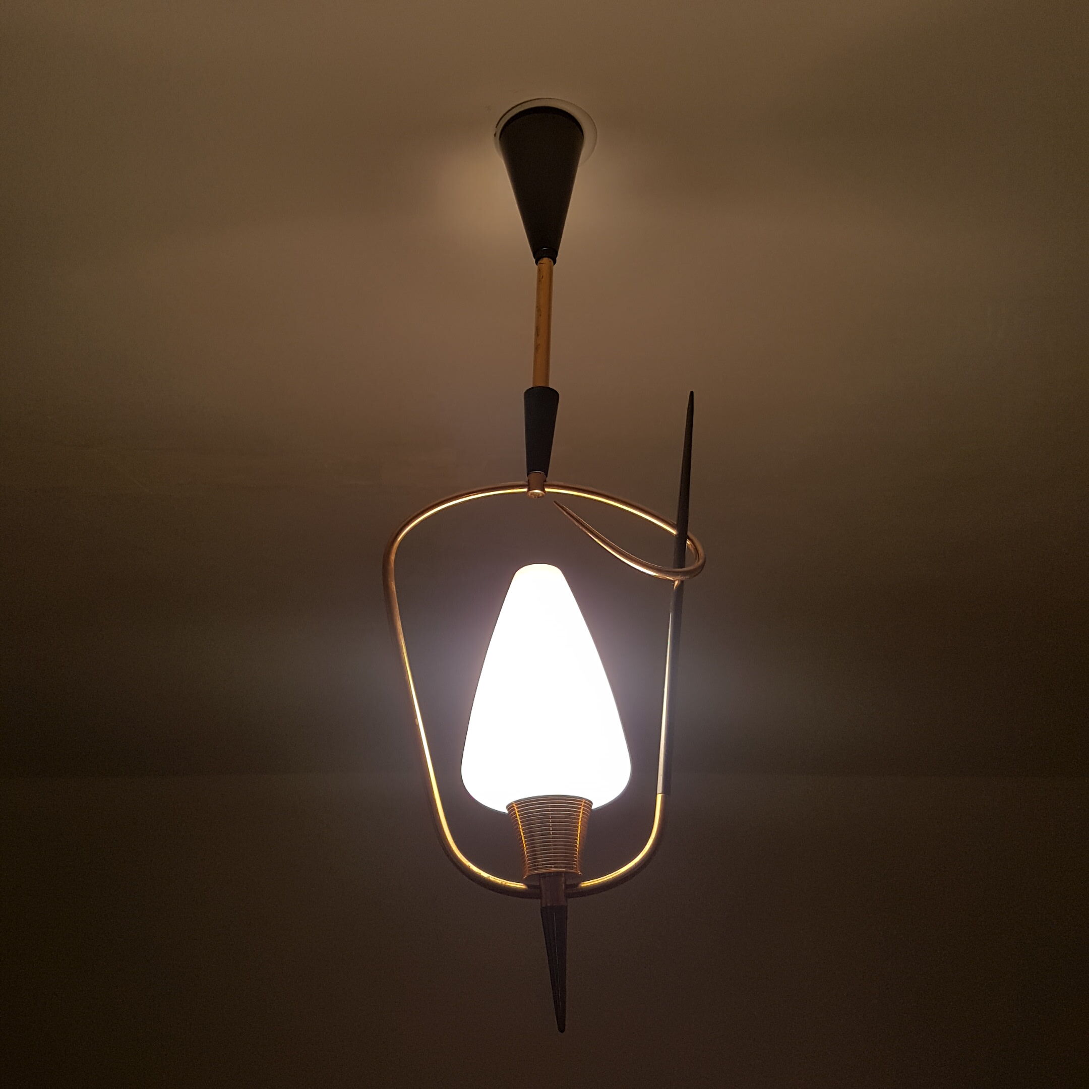 Black and gold chrome pin hanging lamp, 1950