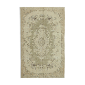 Tapis beige oriental vintage fait à la main 183 cm x 292 cm