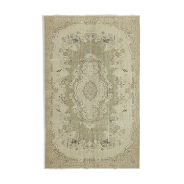 Handmade vintage oriental beige rug 183 cm x 292 cm