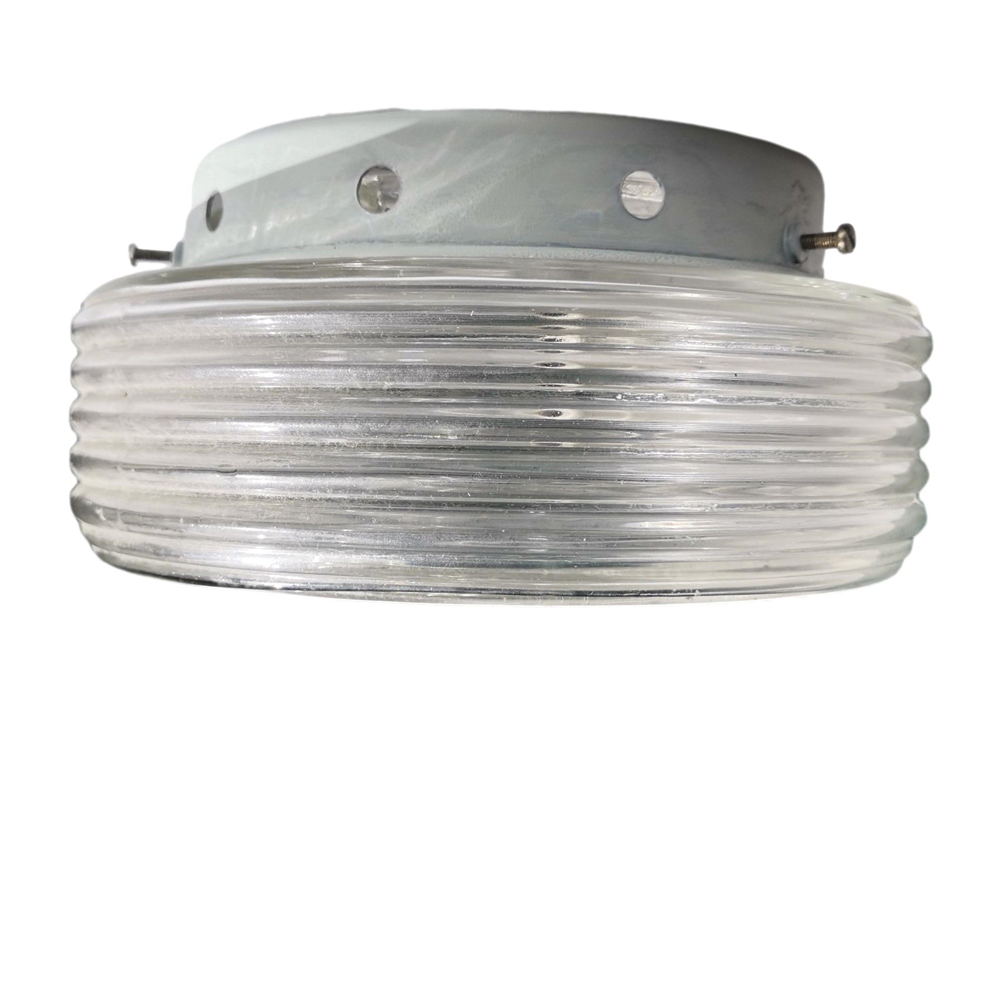 Portuguese mid century clear swirl glass flush mount bathroom light lamp 1960s