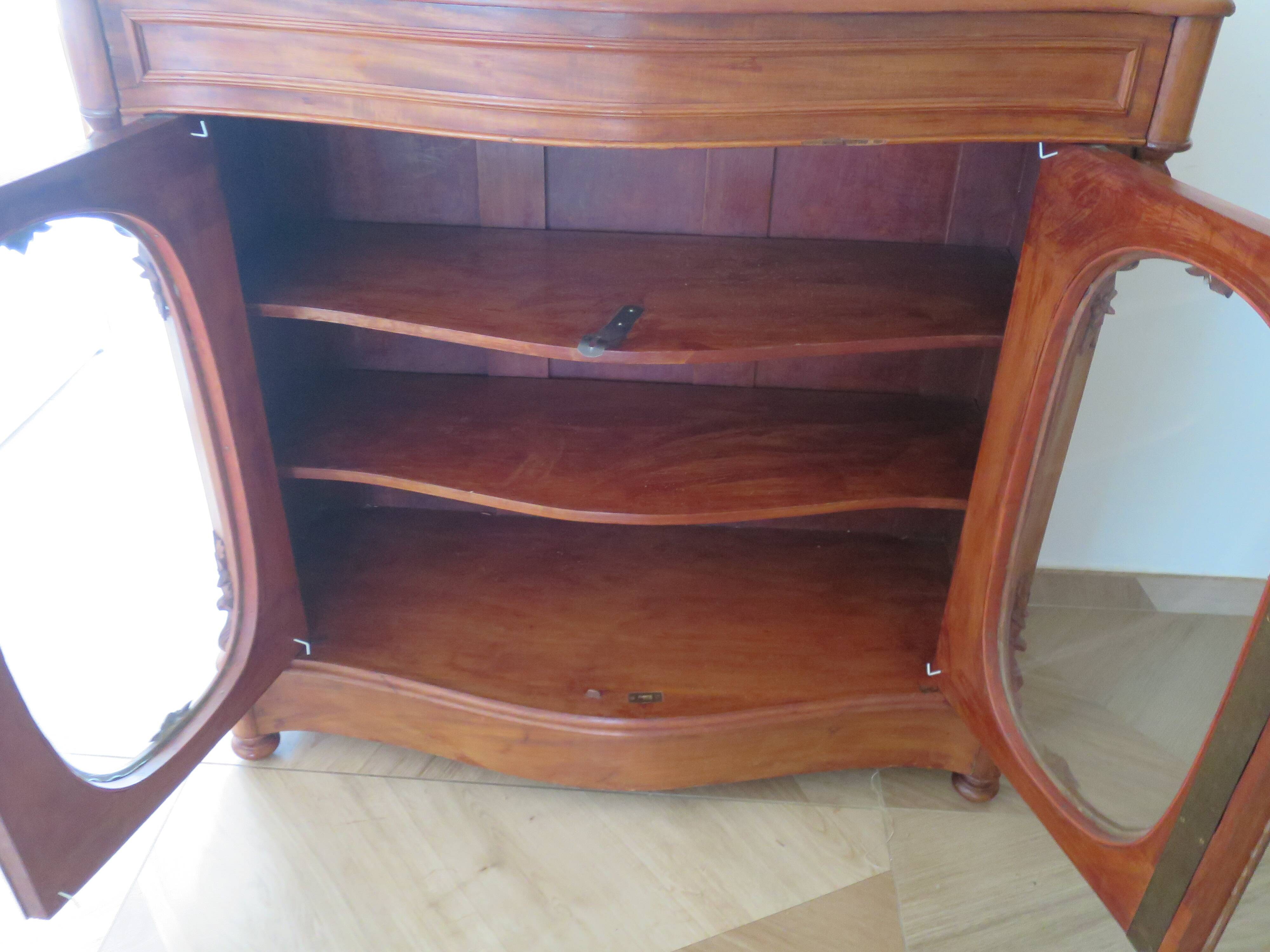 Curved showcase library carved wood 2 doors mahogany English style