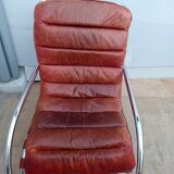 Vintage 1960s-70s chrome and leather armchair