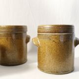 Lot de 4 anciens pots à moutarde en grès marron