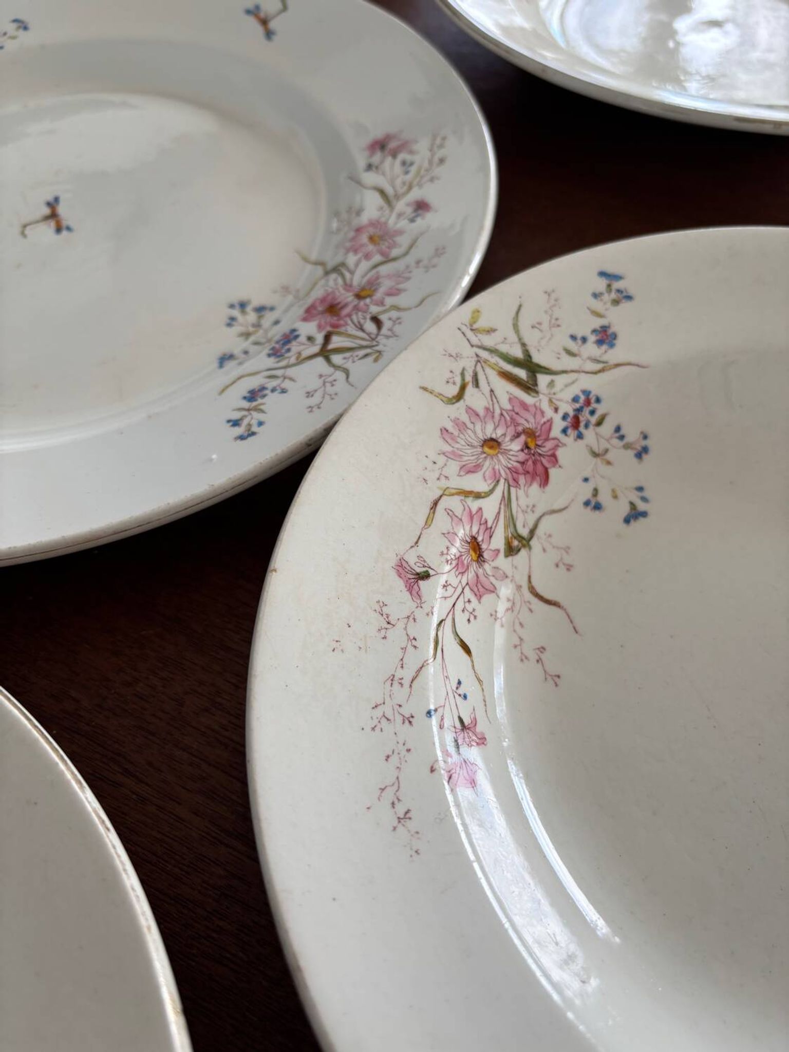 Ensemble de 6 assiettes creuses et 1 plat en terre de fer polychrome Choisy-le-Roi