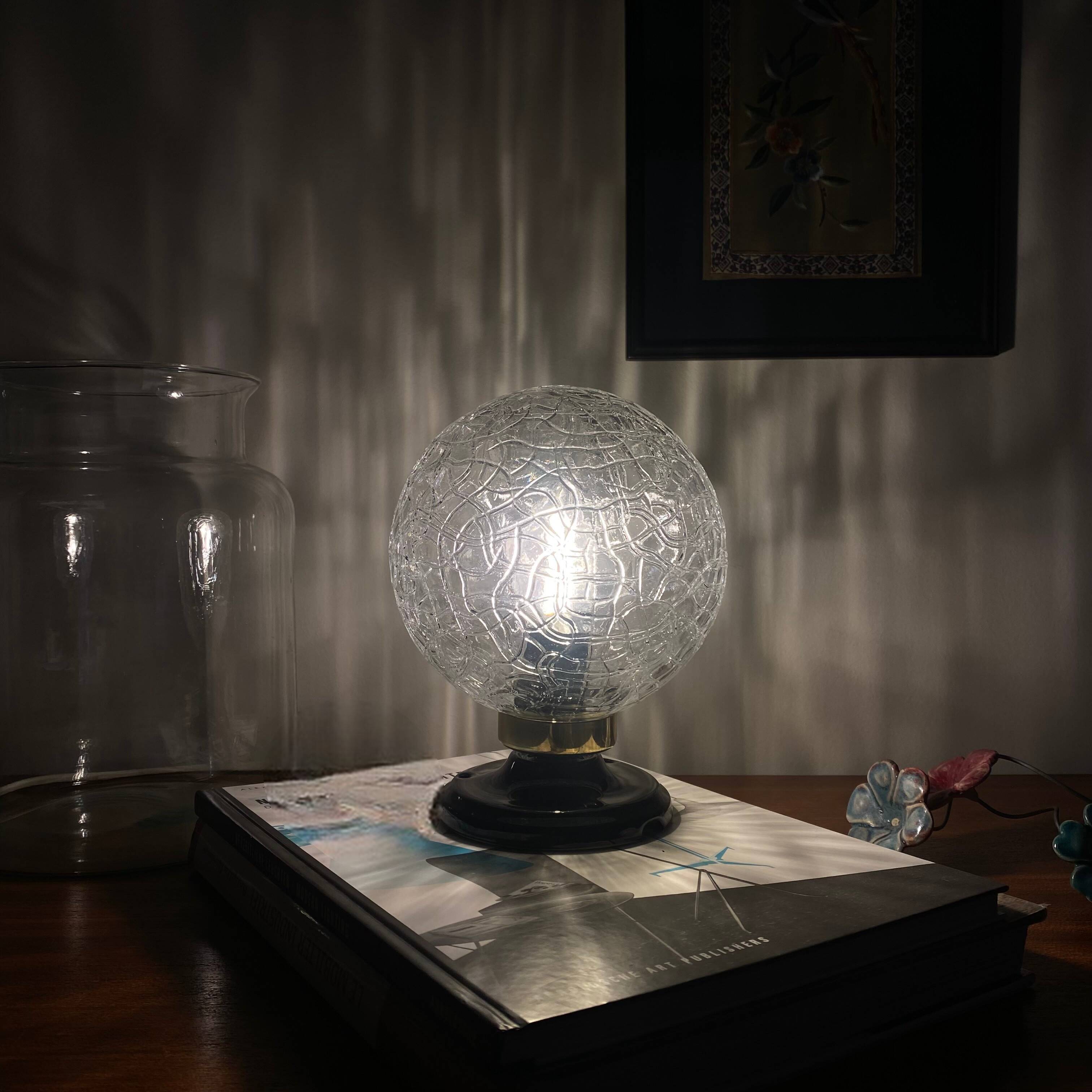 Ceiling light or wall light with cracked glass globe, 15 cm, porcelain rose.