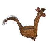 Panier coq poule en osier vintage années 70