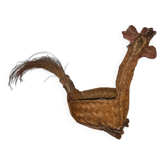 Vintage wicker rooster and hen basket from the 70s