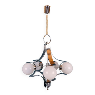 Mid-century metallic opaline glass chandelier, Italy, 1960s.