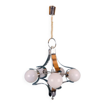 Mid-century metallic opaline glass chandelier, Italy, 1960s.