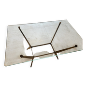 Table basse vintage (années 50) plateau en verre - pieds en bronze