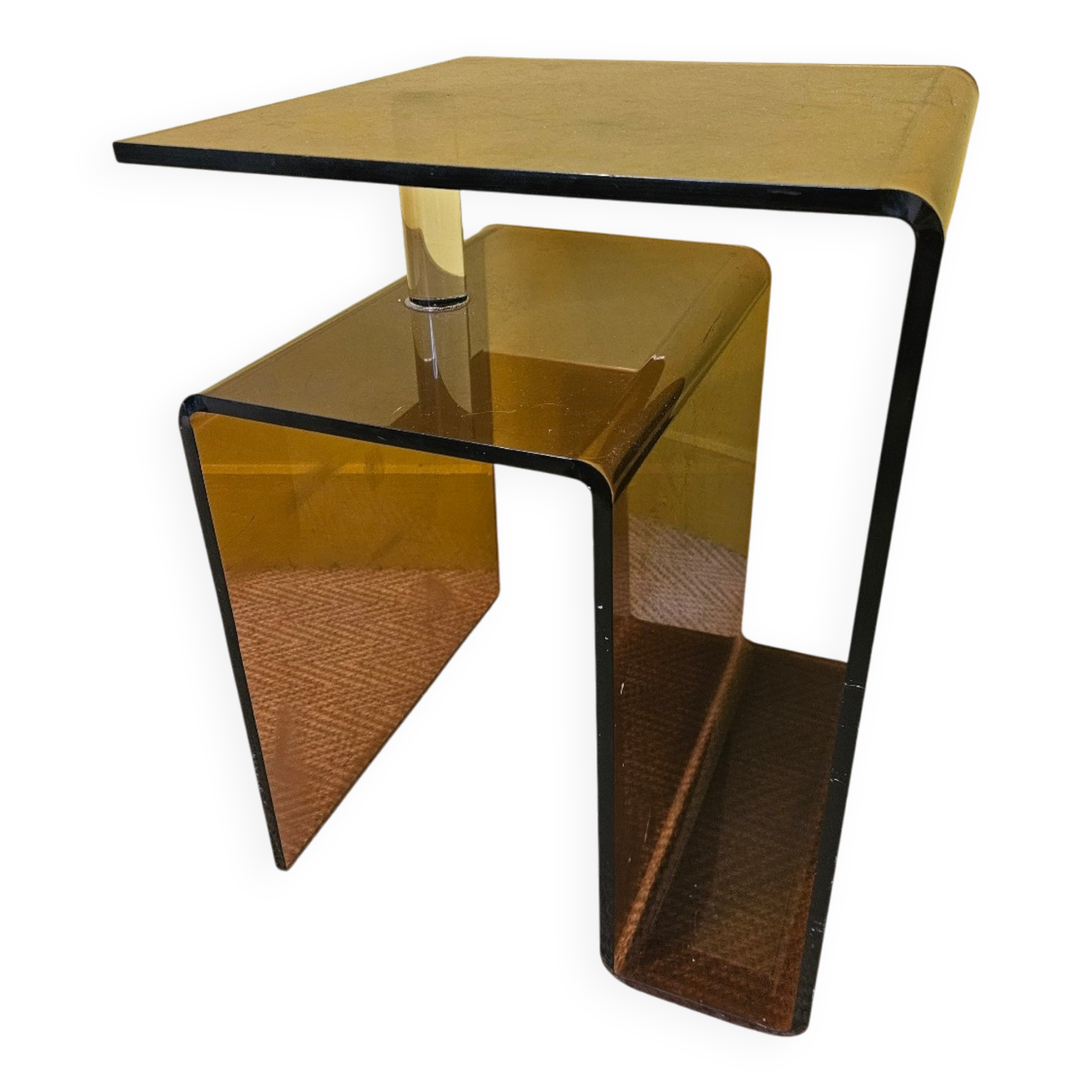 Smoked plexiglass side table signed Michel Dumas for Roche