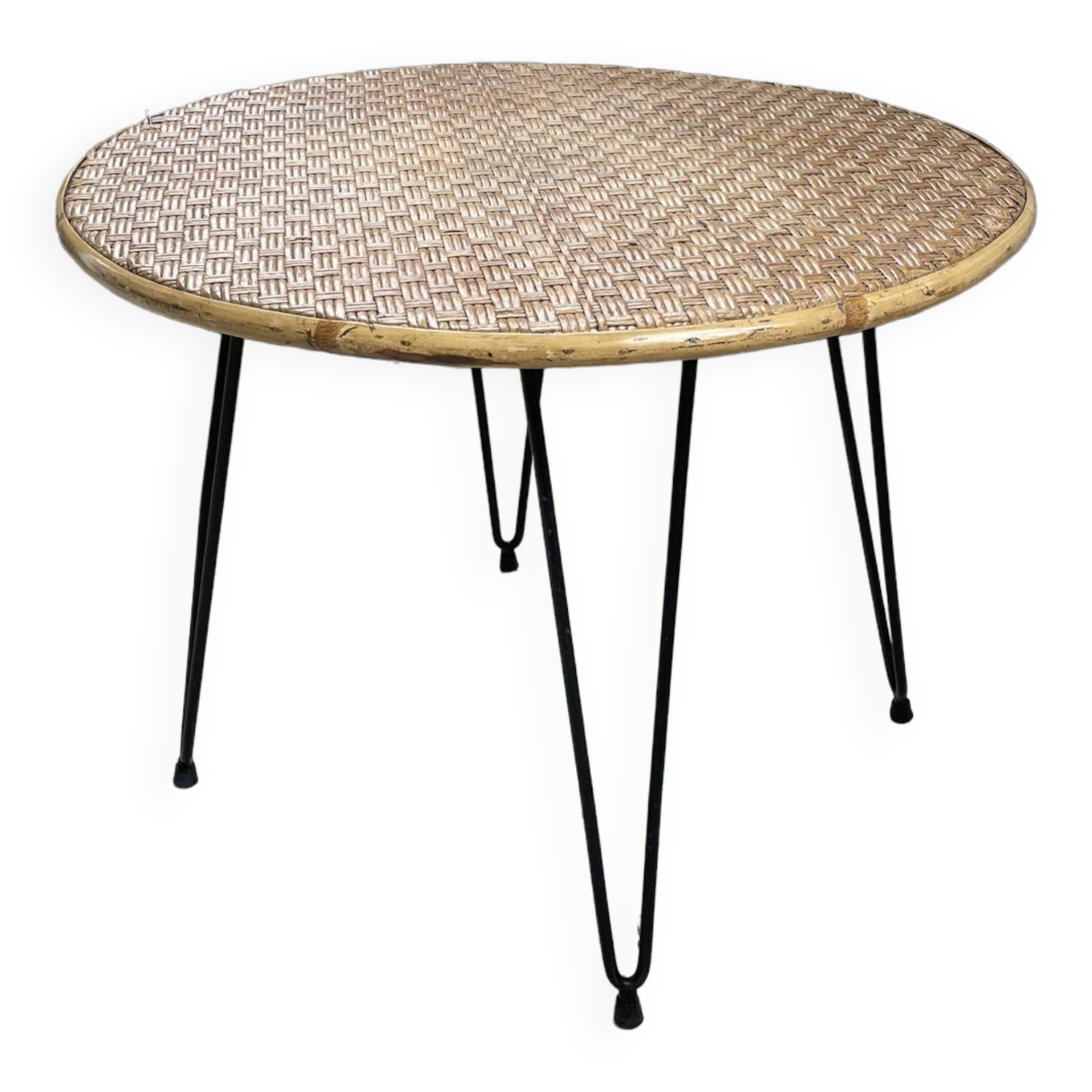 Wicker and metal coffee table from the 1950s