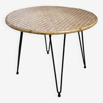 Wicker and metal coffee table from the 1950s