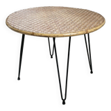 Wicker and metal coffee table from the 1950s