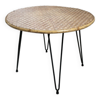 Wicker and metal coffee table from the 1950s