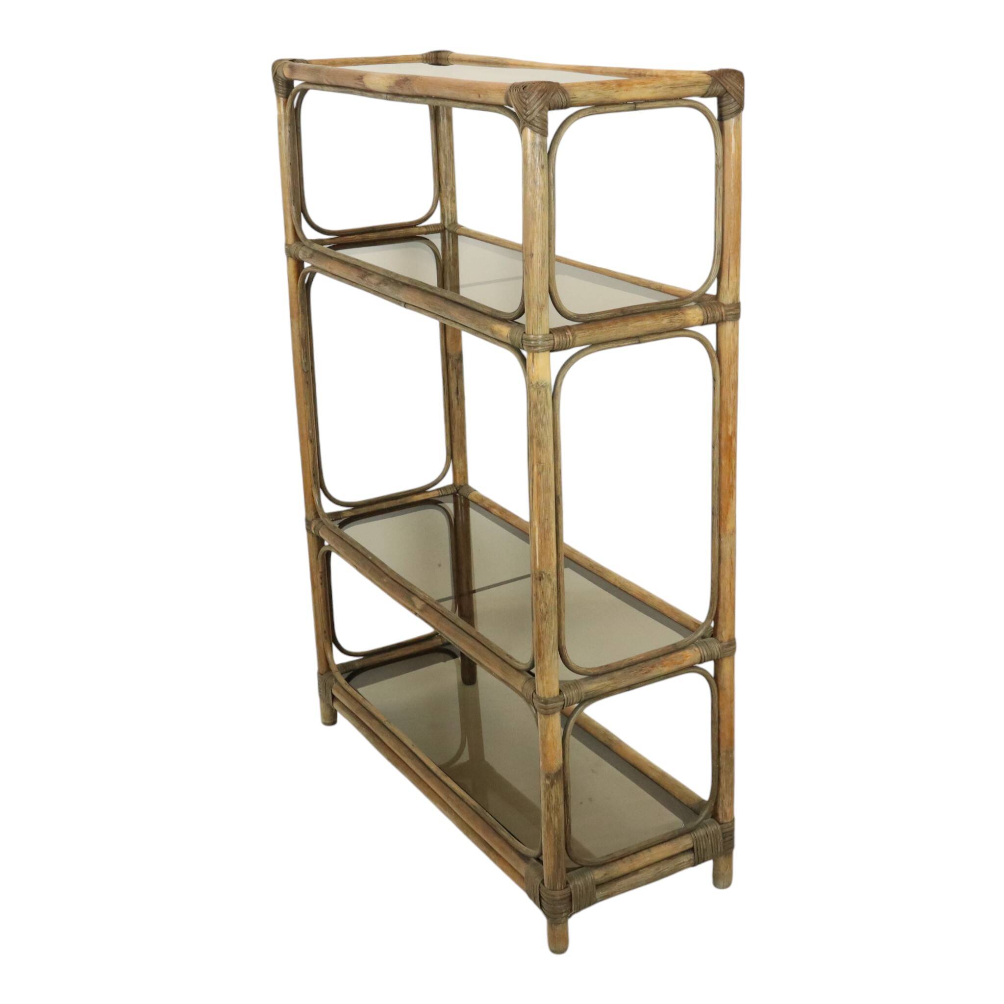 Vintage Boho Shelf Bookcase Bamboo and Smoked Glass 140cm