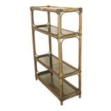 Vintage Boho Shelf Bookcase Bamboo and Smoked Glass 140cm