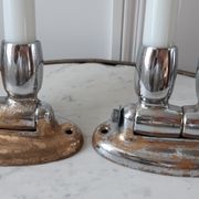 Pair of towel racks 30 years chrome brass and porcelain
