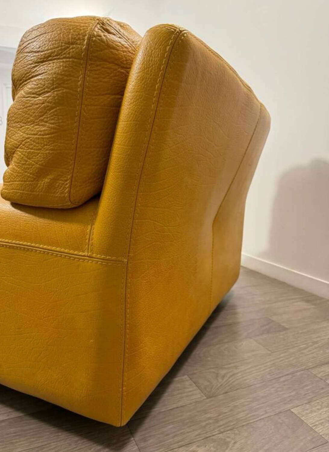 Rochebobois yellow leather armchair from the 80s/90s