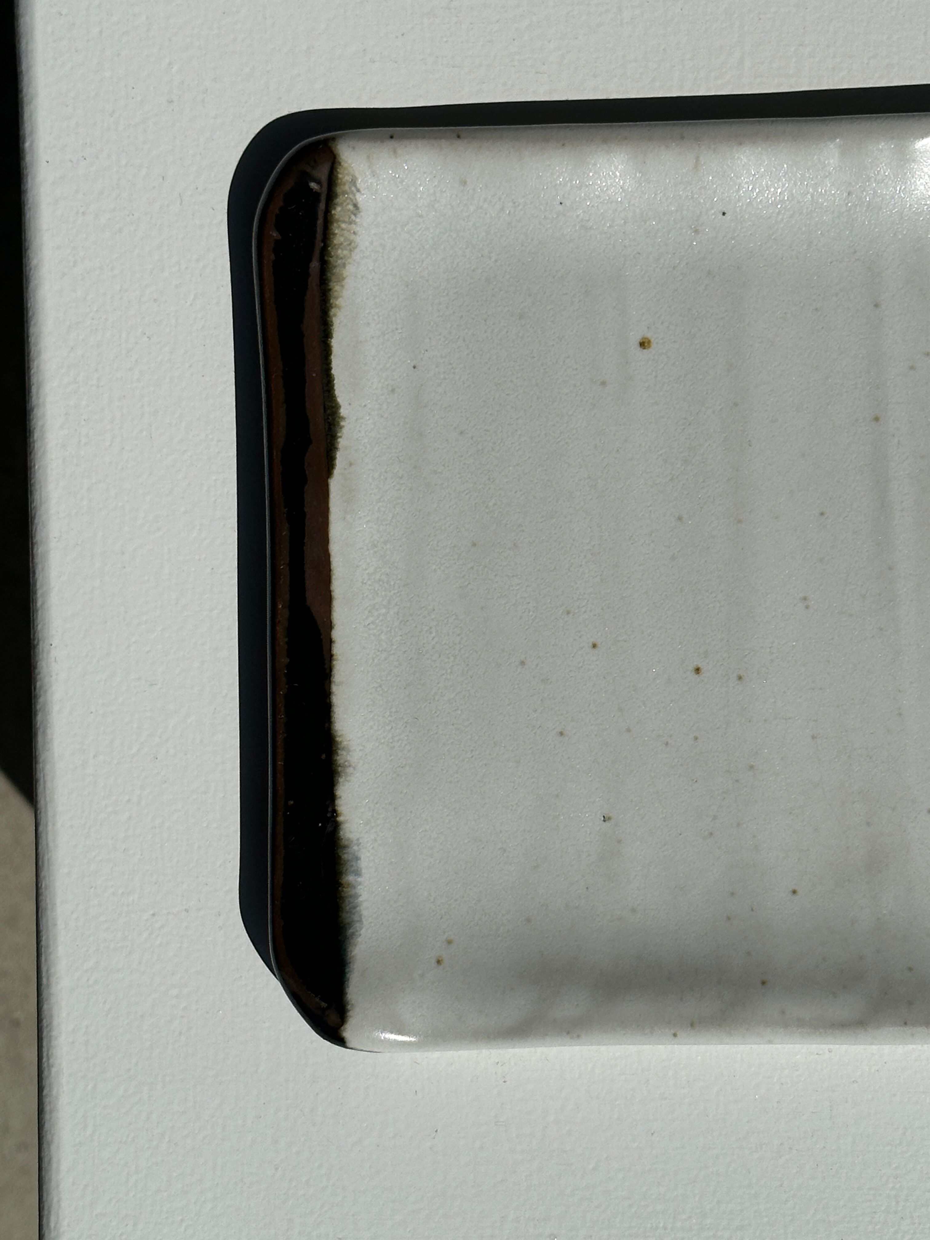 Trio of small rectangular serving dishes white and black Indonesian ceramic 21x16