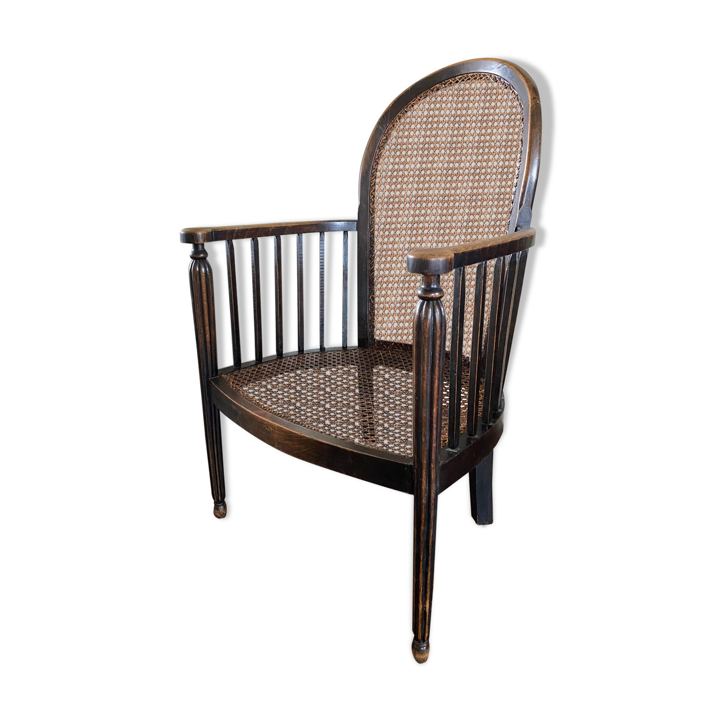 Fauteuil art déco en bois et rotin, années 1920
