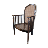 Fauteuil art déco en bois et rotin, années 1920