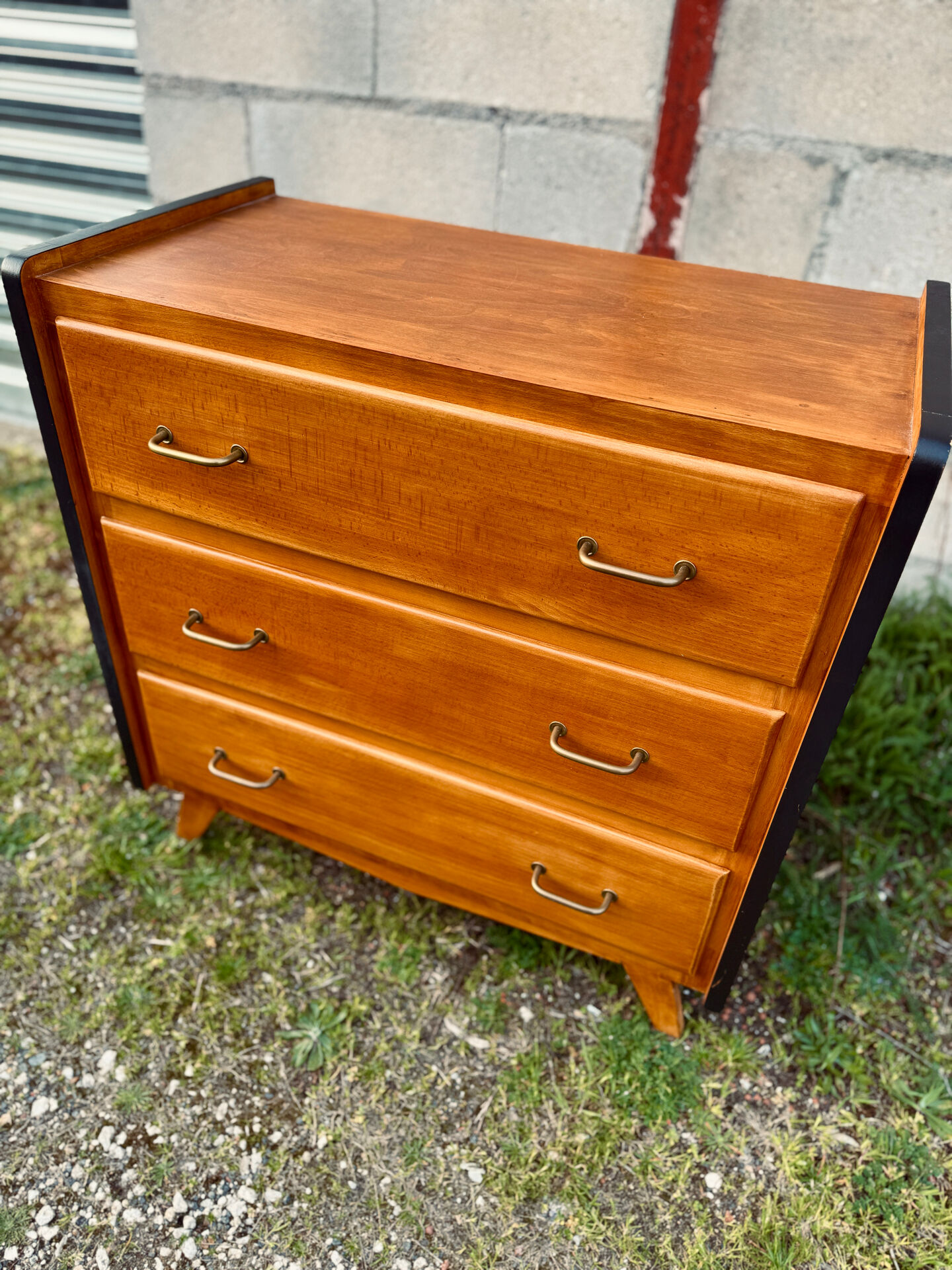 Vintage Scandinavian chest of drawers - varnished wood in teak colour