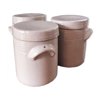Set of 3 old sandstone condiment jars