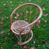 Small round rattan children's chair, vintage 70s