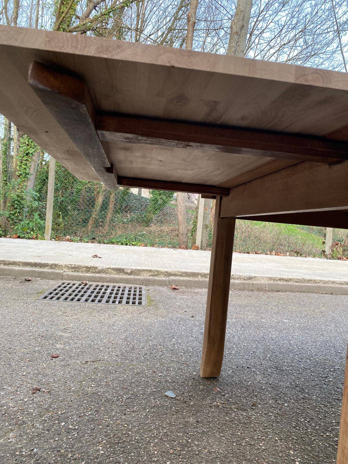 Renovated extendable farmhouse dining table in solid oak from the 19th century, 250-350.