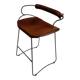 Kitchen bar stool with a smoked black metal backrest and cognac leather.