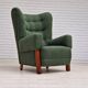 1960s, scandinavian design, restored high-back recliner, oak wood.