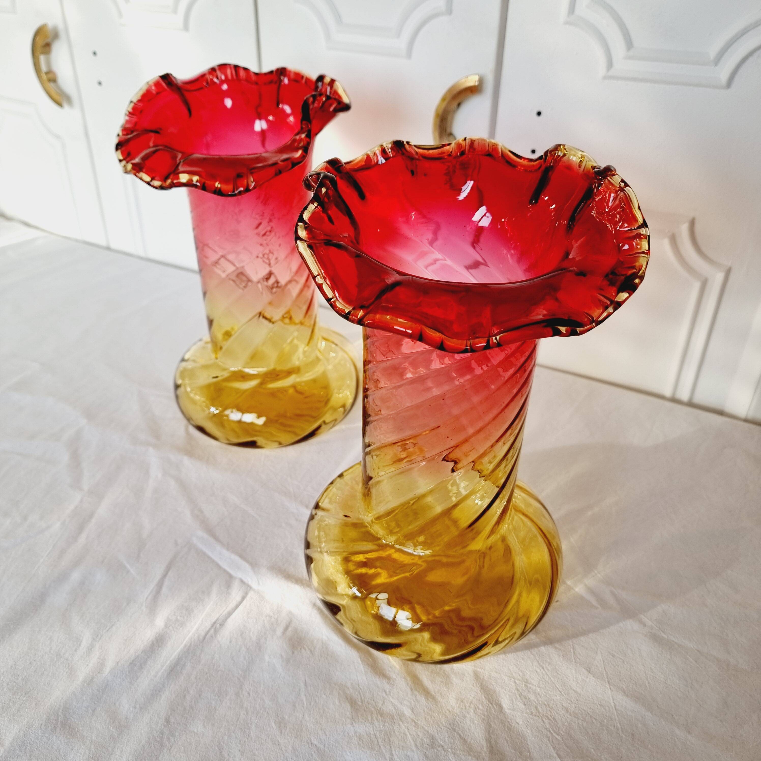 2 Art Nouveau Style Turned Glass Vases from 1900