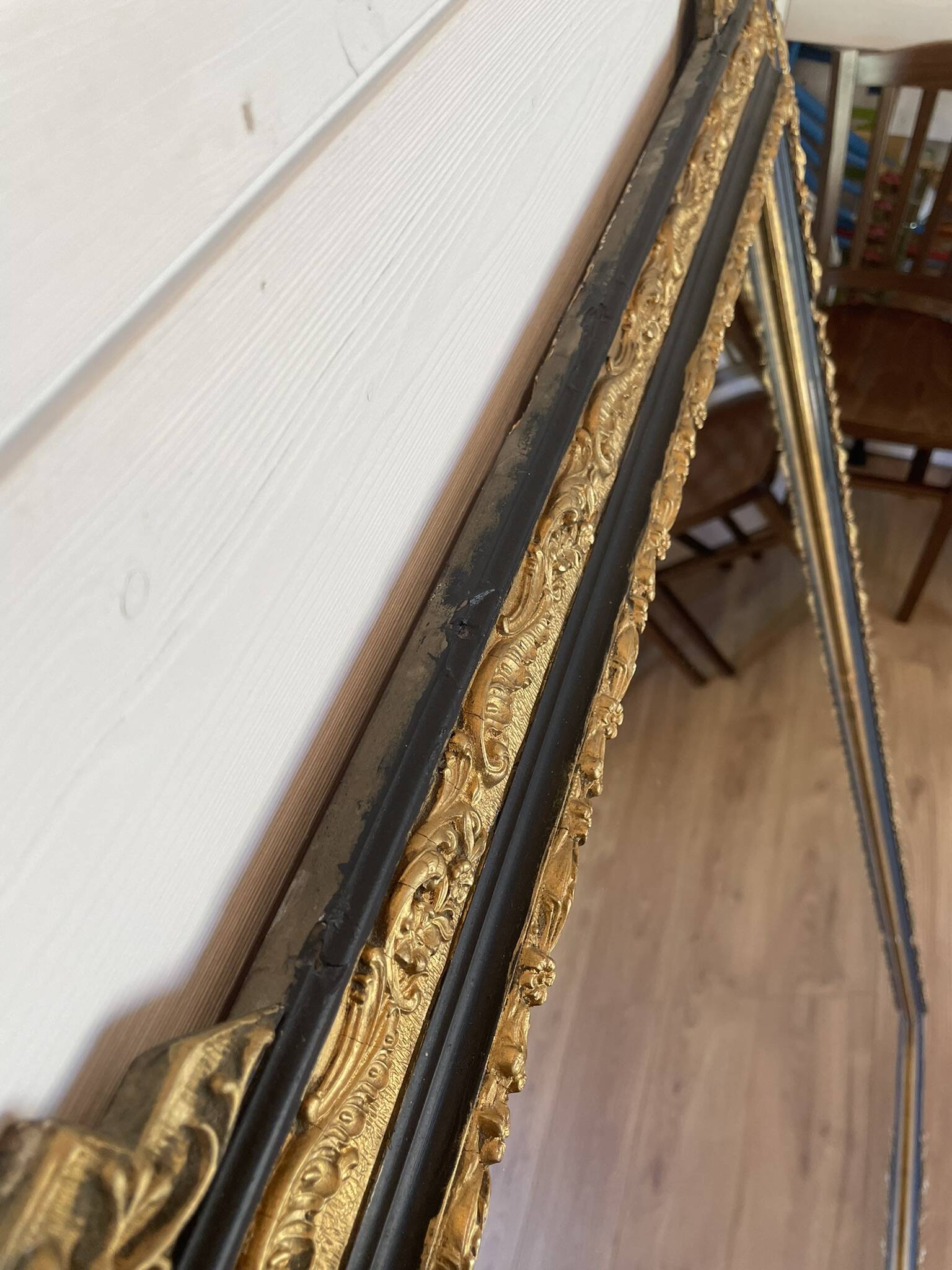 Authentic Antique Mercury Mirror with Parcloses and Ears – Golden Patina