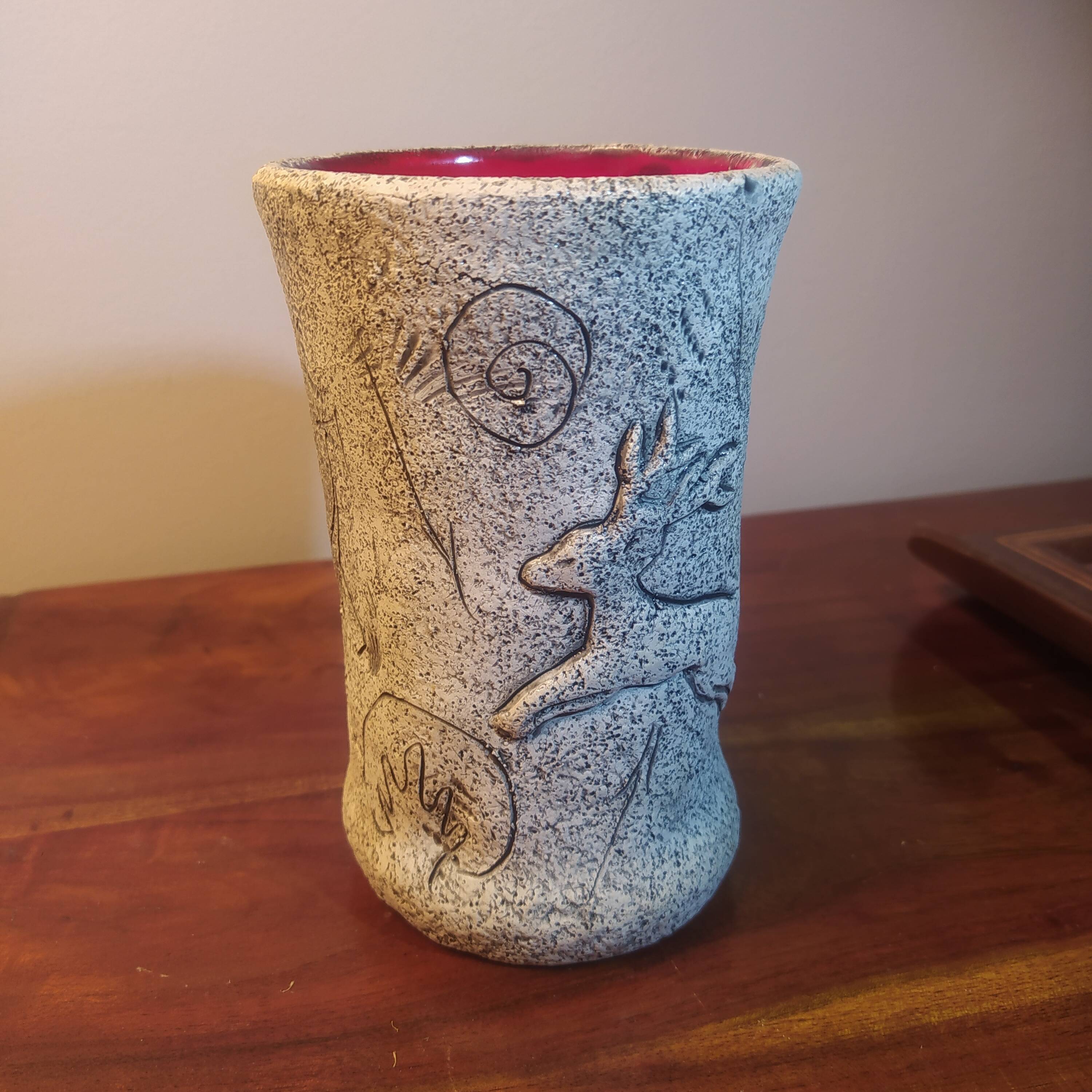 Francis Triay vase Earthenware signed incised decoration prehistoric fresco Ceramic 1950