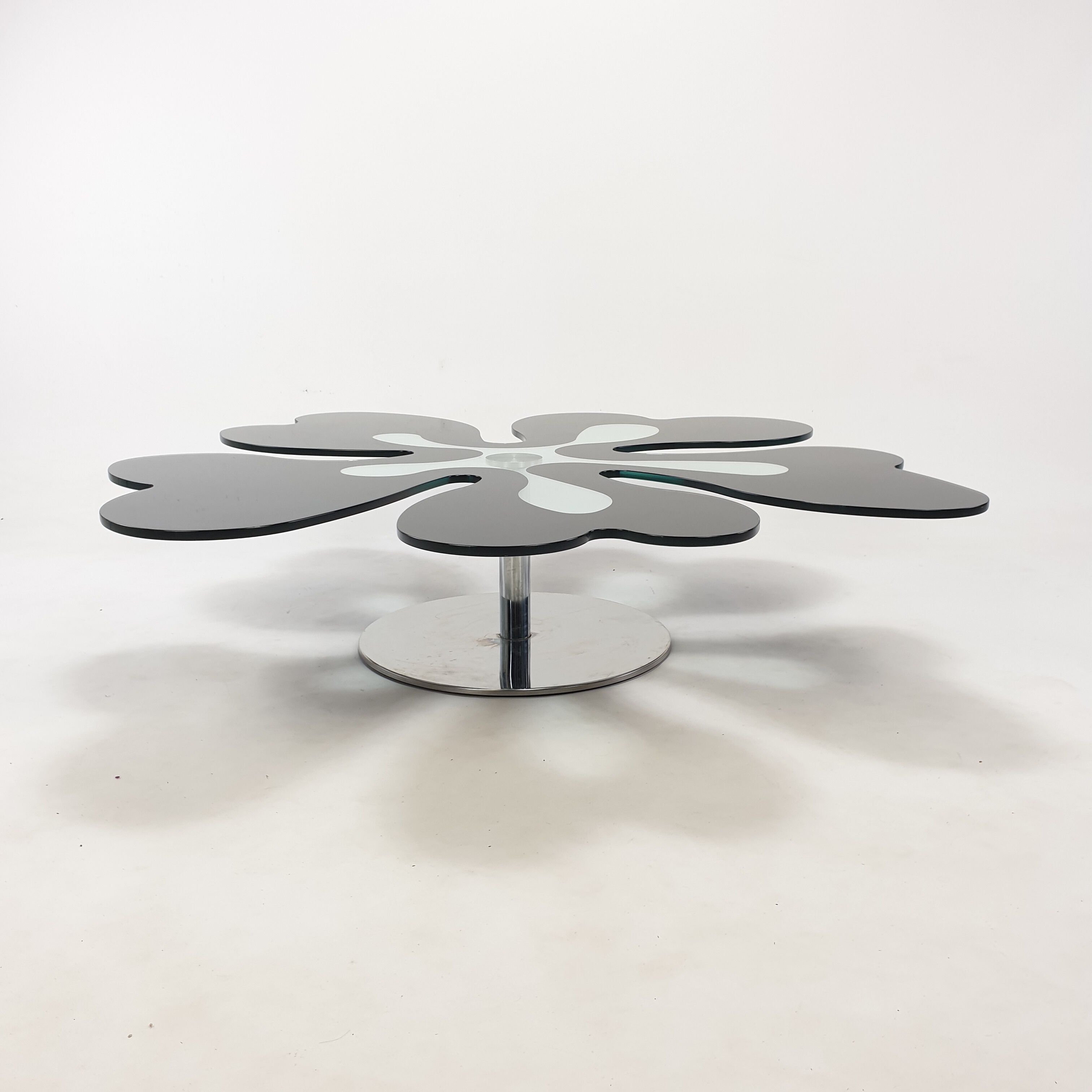 Mid century italian flower table chrome and glass, 1980s