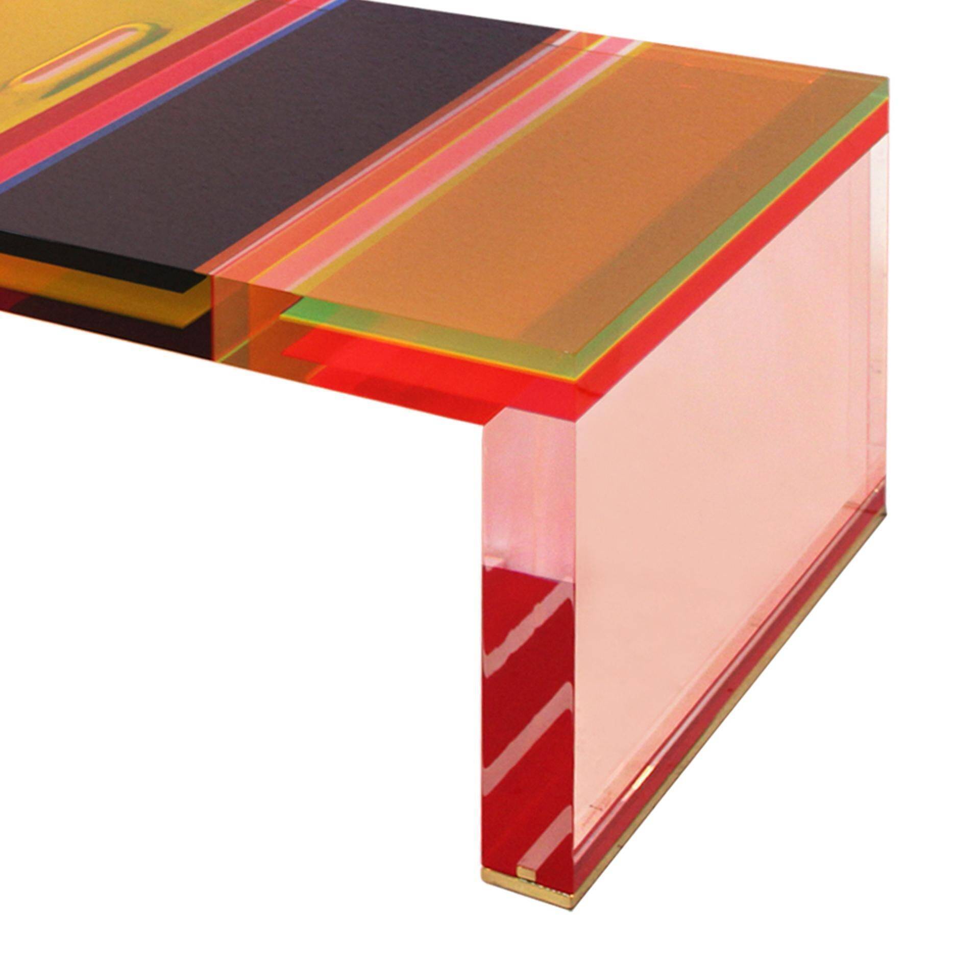 Studio Superego Modern Multicolor Plexiglass and Brass Feet Italian Coffee Table