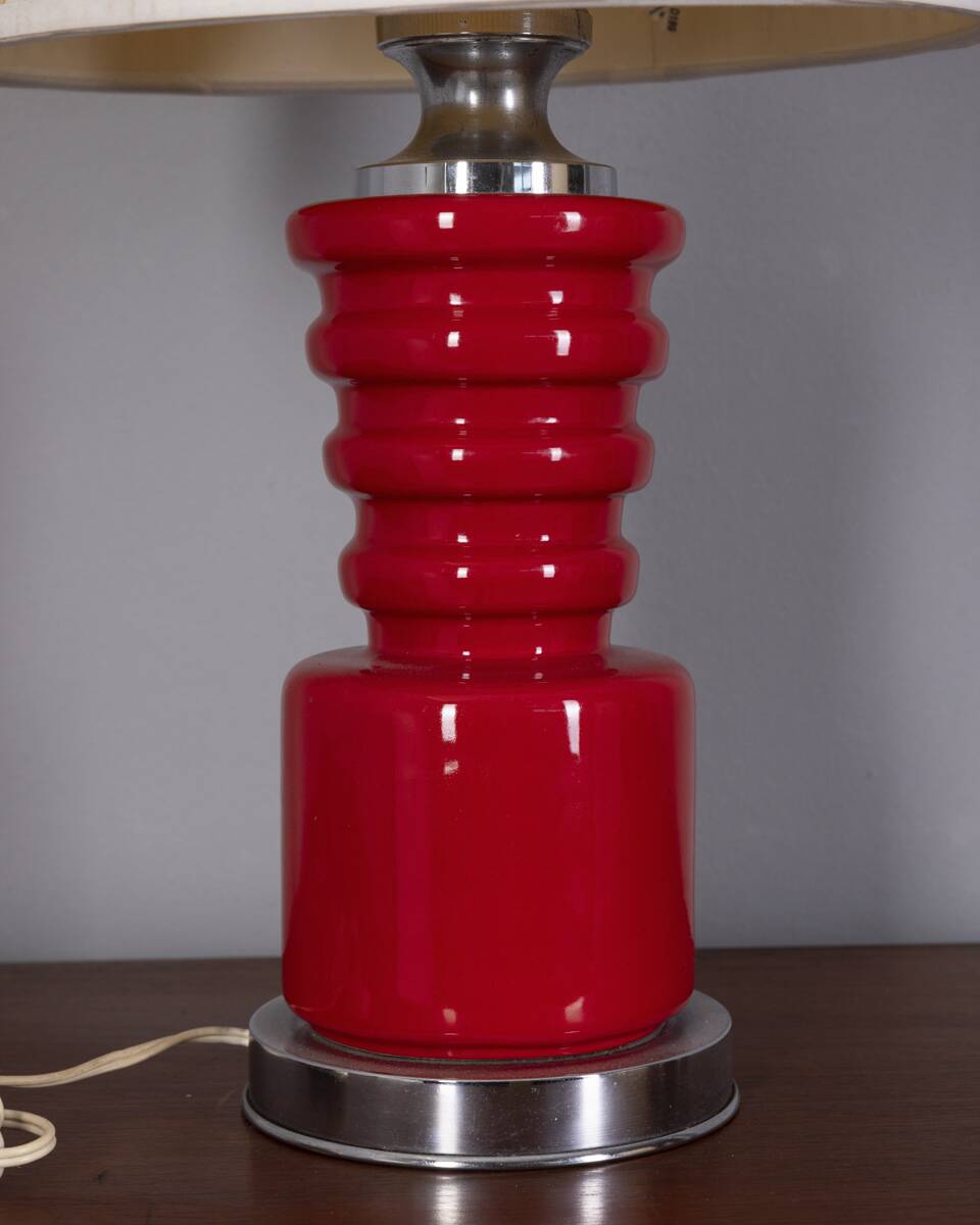 VINTAGE 1970S RED CERAMIC TABLE LAMP, ITALIAN DESIGN