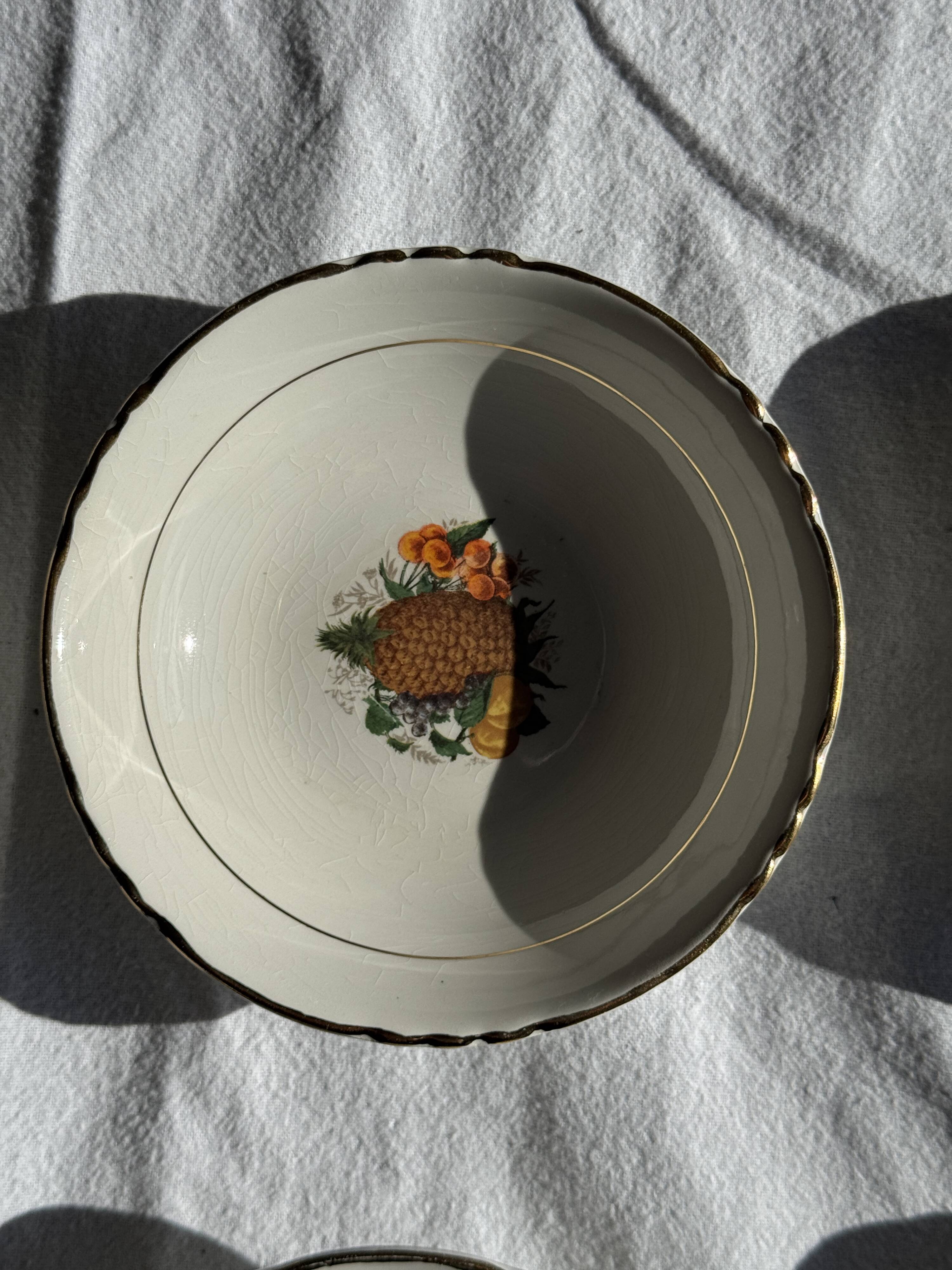 Vintage fruit salad service consisting of a bowl and 7 small dishes.