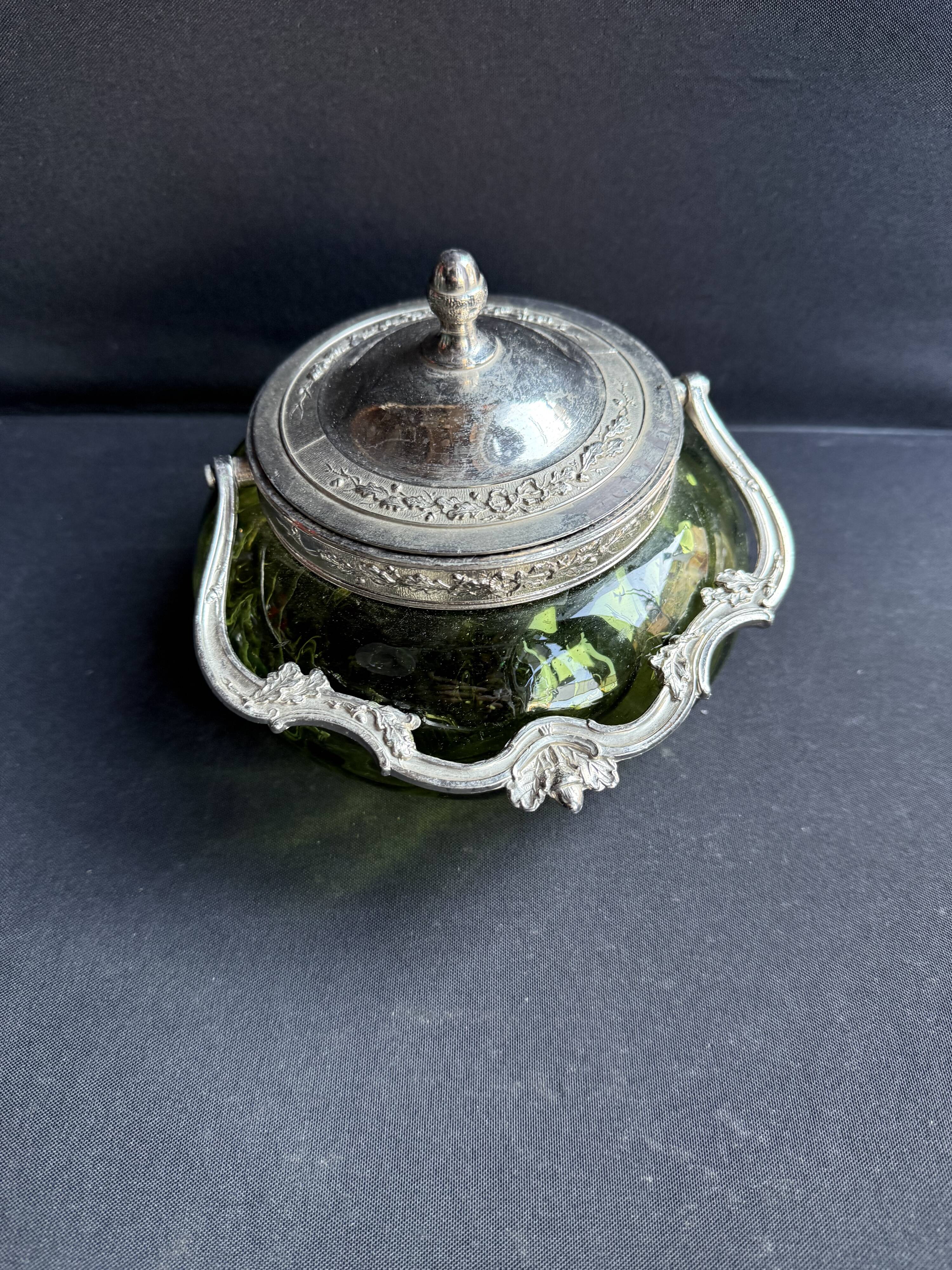 Absinthe green glass and silver metal biscuit maker